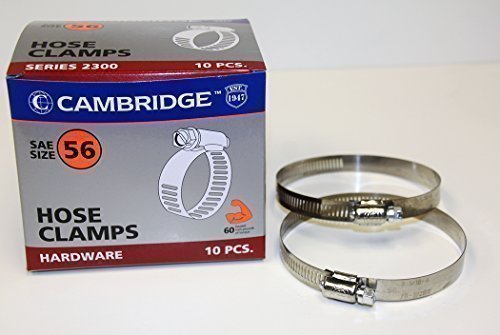 0680183108511 - CAMBRIDGE SAE SIZE 56 WORM GEAR HOSE CLAMPS, 10 PCS/BOX. 1/2 BAND SIZE, MIN DIA 3-1/16, MAX DIA 4, EXCEEDS 60 INCH-POUNDS OF TORQUE. STAINLESS STEEL BAND & HOUSING, ZINC PLATED SCREW.