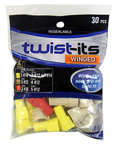 0680183112136 - CAMBRIDGE TWIST-ITS 30 PCS WINGED WIRE CONNECTORS ASSORTMENT-YELLOW, TAN, RED