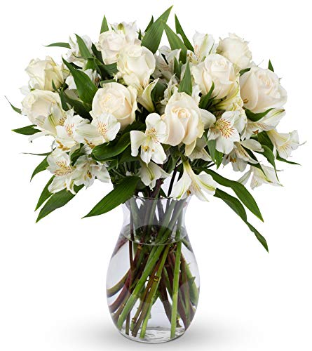 0680255040855 - BENCHMARK BOUQUETS ELEGANCE ROSES AND ALSTROEMERIA, WITH VASE (FRESH CUT FLOWERS)