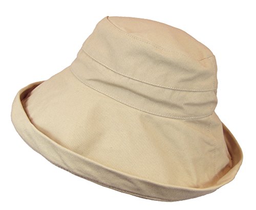 0680474139002 - WOMEN'S 100% COTTON SUN BLOCK ULTRAVIOLET PROTECTION WIDE BIG BRIM HAT CAP BUCKET UPF 50+ (BEIGE)