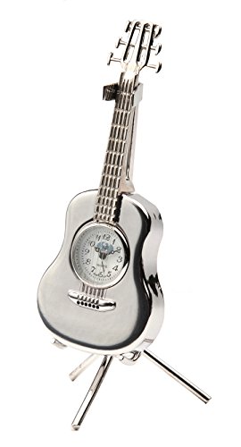 0680528003457 - SANIS ENTERPRISES ACOUSTIC GUITAR CLOCK WITH STAND, 1.5 BY 4-INCH, SILVER