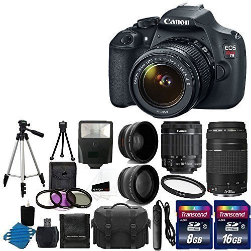 0680569745293 - CANON EOS REBEL T5 18MP EF-S DIGITAL SLR CAMERA BUNDLE WITH 18-55, 75-300 IS LENS, FLASH & ACCESSORIES (18 ITEMS)