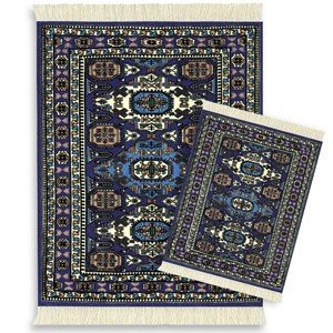 0680638600843 - LEXTRA ARDABIL MOUSERUG AND COASTERRUG SET, 10.25 X 7.125 INCHES, BLUE, PURPLE AND IVORY, ONE MOUSERUG AND ONE MATCHING COASTERRUG (GCA-S)