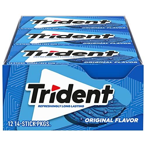 0680642203702 - TRIDENT ORIGINAL FLAVOR SUGAR FREE GUM - WITH XYLITOL - 12 PACKS (168 PIECES TOTAL)
