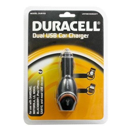 0680988610035 - DURACELL DUAL USB CAR CHARGER FOR USE WITH MOST USB DEVICES