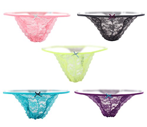 6810697867091 - PACK OF 5 SEXY LINGERIE LACE G-STRING T-BACK THONGS PANTIES RANDOM COLOR(XL)