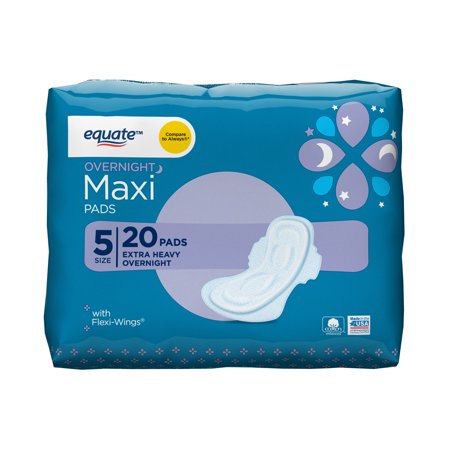 0681131026437 - EQUATE OVERNIGHT EXTRA-HEAVY FLOW MAXI PADS WITH WINGS, 20 COUNT