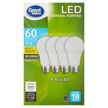 0681131132497 - (CASE OF 12) LED A19 NON-DIMMABLE SOFT WHITE 20000 HOURS 18 YEARS 2700K 9W / 60W EQUIVALENT LIGHT BULBS