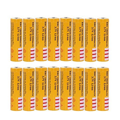 6812492415859 - C&W. 16PCS 18650 5000MAH 3.7V RECHARGEABLE LITHIUM BATTERY YELLOW