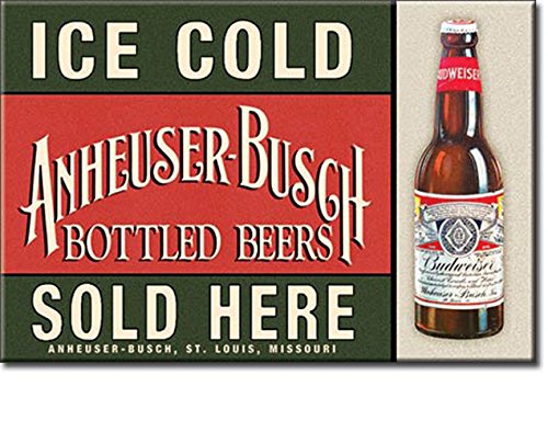 0681274848941 - ICE COLD ANHEUSER-BUSCH BOTTLED BEERS SOLD HERE BUDWEISER 2 X 3 REFRIGERATOR MAGNET