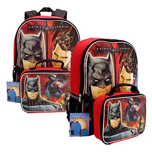 6819376502797 - DC COMICS BATMAN V SUPERMAN BACKPACK W/ DETACHABLE LUNCH BAG SET - RED/BLACK
