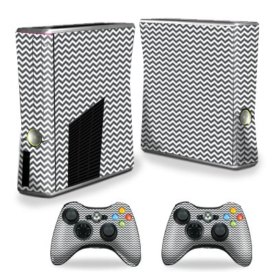 0682017856148 - MIGHTYSKINS PROTECTIVE VINYL SKIN DECAL COVER FOR XBOX 360 S SLIM + 2 CONTROLLERS WRAP STICKER SKINS GRAY CHEVRON