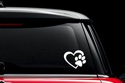 0682318909314 - HEART WITH DOG PAW PUPPY LOVE 6 X 5 IN (COLOR: WHITE) VINYL DECAL WINDOW STICKER FOR CARS, TRUCKS, WINDOWS, WALLS, LAPTOPS, AND OTHER STUFF.