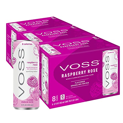 0682430012800 - VOSS FLAVORED SPARKLING WATER – RASPBERRY ROSE FLAVORED PREMIUM BOTTLED WATER – UNSWEETENED, ZERO CALORIES, 355ML CANS (PACK OF 24)