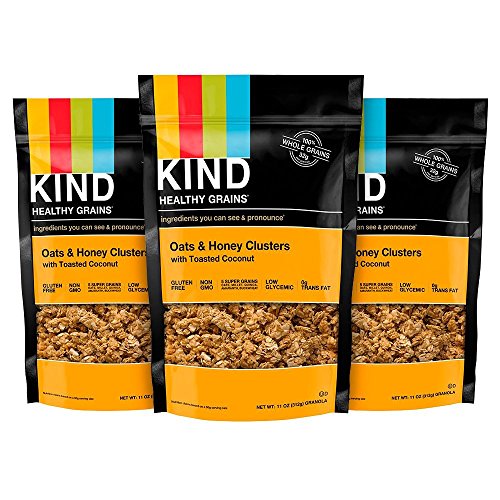 0682440187055 - KIND HEALTHY GRAINS GRANOLA CLUSTERS, OATS AND HONEY WITH TOASTED COCONUT, 11 OUNCE BAGS, 3 COUNT