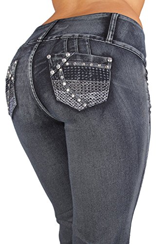 0682440331588 - STYLE D700 - HIGH WAIST COLOMBIAN STYLE BUTT LIFTING STRETCH BOOT LEG JEANS IN WASHED DARK BLUE SIZE 13