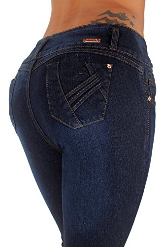0682440334275 - STYLE N039P - PLUS SIZE, MID WAIST, BUTT LIFTING, SKINNY LEG JEANS IN DARK BLUE SIZE 18