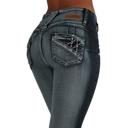 0682440347411 - STYLE LA6A154AS - COLOMBIAN DESIGN, MID WAIST, BUTT LIFT, SKINNY JEANS IN WASHED DARK BLUE SIZE 17