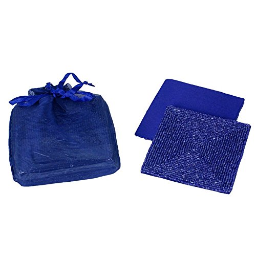 0682962528770 - NAVY BLUE BEADED SQUARE SATIN BACKED COASTERS, SET OF 6 IN ORGANZA GIFT BAG