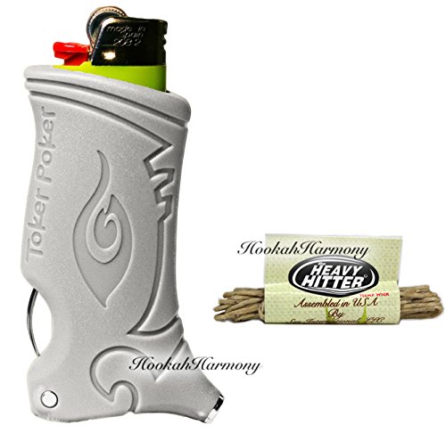 Silver Toker Poker Lighter Leash Case With x2 8ft The Heavy Hitter Hemp Wick BIC 