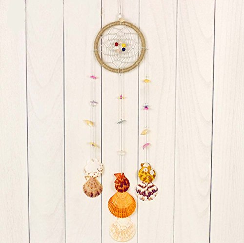 0683380831756 - HANDMADE CRAFTS NATURAL SHELL DREAM CATCHER SUMMER BEACH THEME WALL WINDOW HANGING DECORATIONS ACEESORIES GIFT WHITE 4.3INCH IN DIAMETER 20INCH LONG