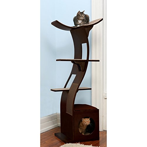 0683405166269 - 69 THE LOTUS CAT TREE IN ESPRESSO - MODERN CAT TREE FOR 5 CATS - BEST CAT TREE THAT PROVIDES GREAT SOURCE OF EXERCISE FOR YOUR CATS - CAT SCRATCHING POST TREE