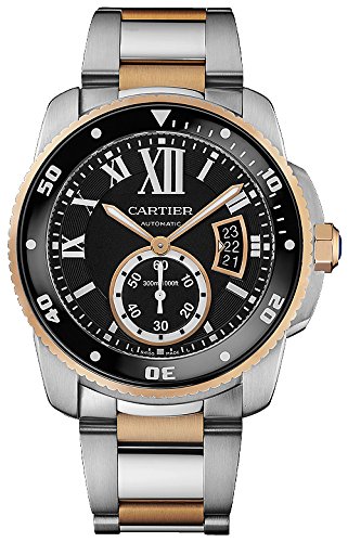 0683498475415 - CARTIER CALIBRE BLACK DIAL STEEL AND ROSE GOLD MENS WATCH W7100054