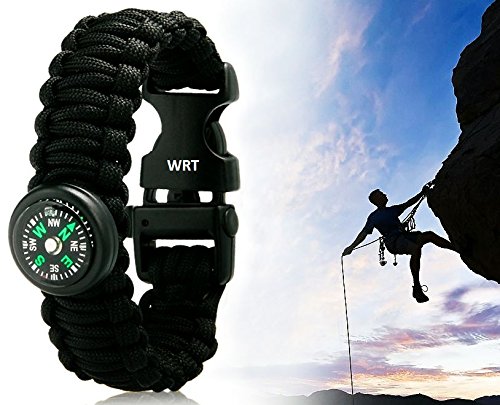 0683615883581 - WRT OUTDOOR SURVIVAL PARACORD BRACELET WITH COMPASS, FLINT/STEEL, AND WHISTLE FOR BACKPACKING, HIKING, CLIMBING, HUNTING, THE OUTDOORS, AND MORE! (BLACK, LARGE (11INCH))