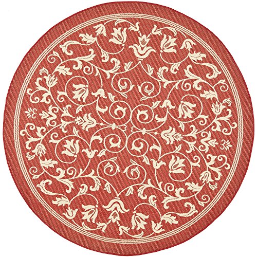 0683726355250 - SAFAVIEH COURTYARD COLLECTION CY2098-3707 RED AND NATURAL INDOOR/ OUTDOOR ROUND AREA RUG, 5 FEET 3 INCHES IN DIAMETER (5'3 DIAMETER)