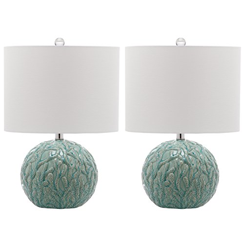 0683726395805 - SAFAVIEH LIGHTING COLLECTION ROBINSON WHITE AND LIGHT BLUE BASE TABLE LAMP, SET OF 2
