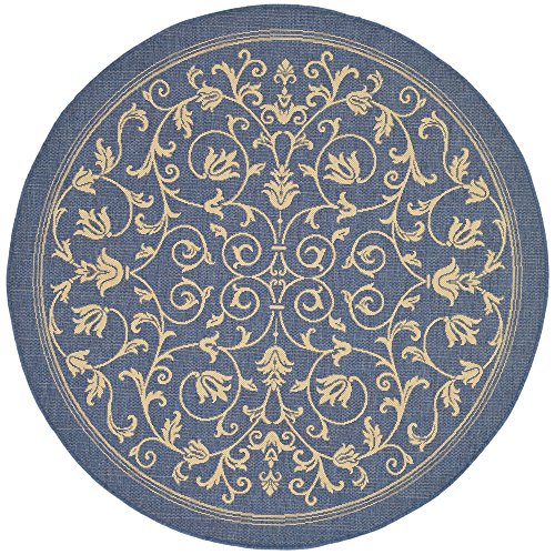 0683726446101 - SAFAVIEH COURTYARD COLLECTION CY2098-3103 BLUE AND NATURAL INDOOR/ OUTDOOR ROUND AREA RUG, 5 FEET 3 INCHES IN DIAMETER (5'3 DIAMETER)