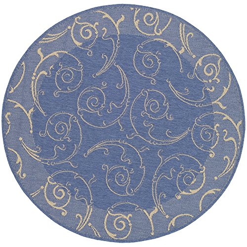 0683726446613 - SAFAVIEH COURTYARD COLLECTION CY2665-3103 BLUE AND NATURAL INDOOR/ OUTDOOR ROUND AREA RUG, 5 FEET 3 INCHES IN DIAMETER (5'3 DIAMETER)