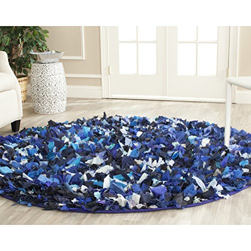 0683726478997 - SAFAVIEH RIO SHAG COLLECTION SG951C HAND WOVEN BLUE AND MULTI POLYESTER ROUND AREA RUG, 6 FEET IN DIAMETER (6' DIAMETER)