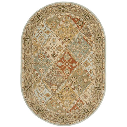 0683726545286 - SAFAVIEH HERITAGE COLLECTION HG316C HANDMADE TRADITIONAL ORIENTAL LIGHT BLUE AND LIGHT BROWN WOOL OVAL AREA RUG (4'6 X 6'6 OVAL)