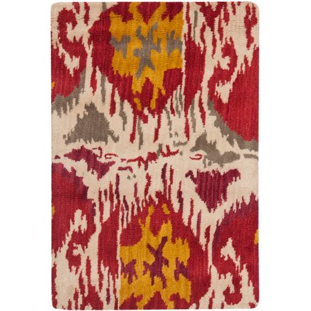 0683726580515 - SAFAVIEH IKAT COCO HAND-TUFTED WOOL AREA RUG, IVORY/RED