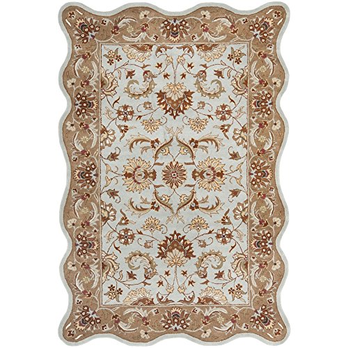 0683726737919 - SAFAVIEH HERITAGE COLLECTION HG822A HANDMADE TRADITIONAL ORIENTAL BLUE AND BEIGE WOOL SCALLOP AREA RUG (6' X 9')