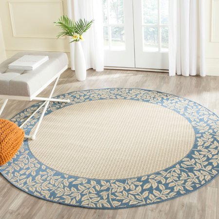 0683726902317 - SAFAVIEH COURTYARD COLLECTION CY0727-3101 NATURAL AND BLUE INDOOR/ OUTDOOR ROUND AREA RUG (5'3 DIAMETER)