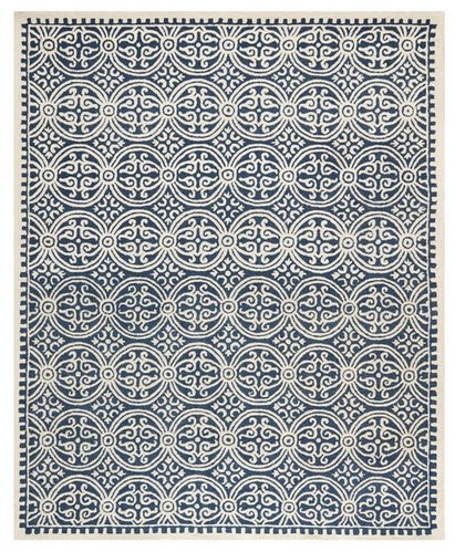 0684031122520 - SAFAVIEH MODERN HANDMADE MOROCCAN CAMBRIDGE NAVY BLUE-IVORY NATURAL WOOL AREA RUG FOR LIVING OR DINING ROOM FLOOR (7'6 X 9'6)