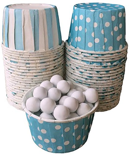 0684031486509 - OUTSIDE THE BOX PAPERS STRIPE AND POLKA DOT CANDY NUT CUPS 48 PACK LIGHT BLUE, WHITE