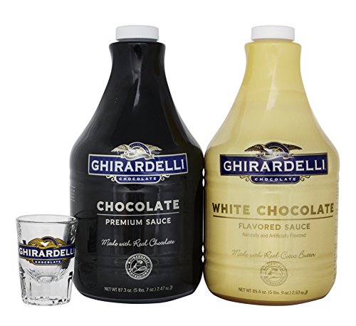 0684191139529 - GHIRARDELLI - 87.3OZ CHOCOLATE & 89.4OZ WHITE CHOCOLATE FLAVORED SAUCE BOTTLE - SET OF 2 - WITH EXCLUSIVE MEASURING SHOT GLASS