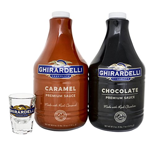 0684191139536 - GHIRARDELLI - 87.3OZ CHOCOLATE & 90.4 CARAMEL SAUCE BOTTLE - SET OF 2 - WITH EXCLUSIVE MEASURING SHOT GLASS