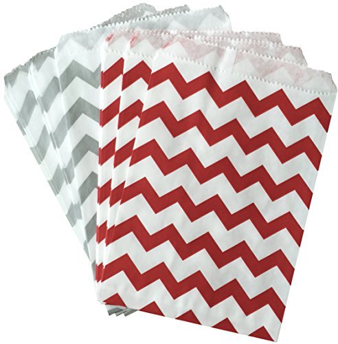 0684191802034 - OUTSIDE THE BOX PAPERS RED AND SILVER CHEVRON FAVOR SACKS 5.5 X 7.5 PACK OF 48 RED, SILVER, WHITE