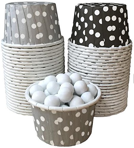 0684191802089 - OUTSIDE THE BOX PAPERS SILVER, BLACK AND WHITE POLKA DOT CANDY/NUT CUPS 48 PACK BLACK, SILVER, WHITE