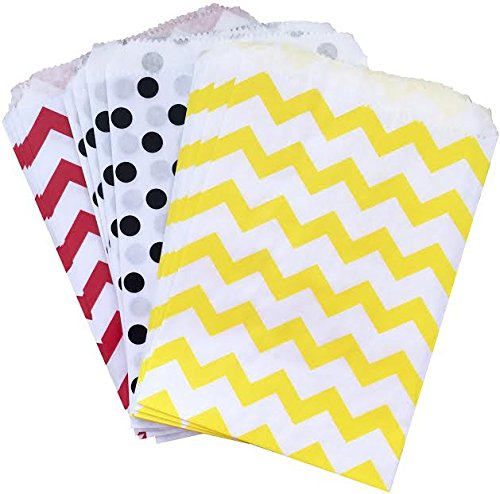 0684191802201 - OUTSIDE THE BOX PAPERS MICKEY MOUSE THEMED POLKA DOT AND CHEVRON PAPER TREAT SACKS 5.5 X 7.5 48 PACK BLACK, RED, WHITE, YELLOW
