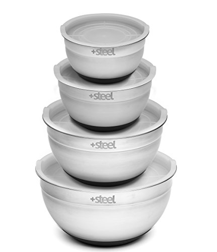 0684334994534 - +STEEL STAINLESS STEEL NON-SLIP MIXING BOWL SET OF 4 WITH LIDS AND WHISK