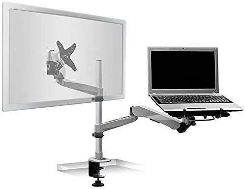 0684758418531 - MOUNT-IT! MI-75811 FULL MOTION ARTICULATING, TILTING, ADJUSTABLE HEIGHT, ROTATING, SWIVELING ARM MOUNT FOR LCD, LED, AND COMPUTER MONITOR DISPLAYS WITH SINGLE ARM VENTED COOLING FAN TRAY FOR LAPTOPS, TABLETS, AND NOTEBOOKS, GROMMET, SILVER