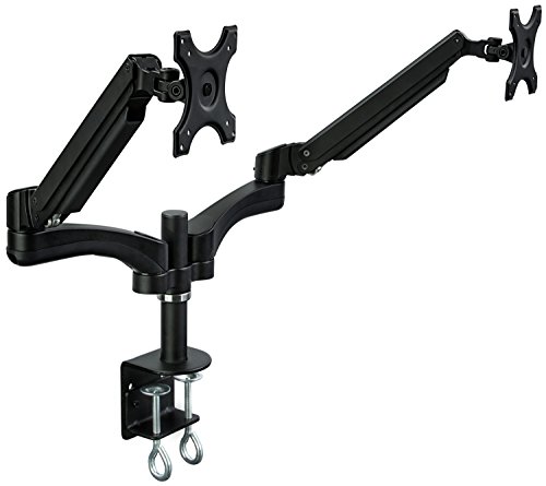 0684758418692 - MOUNT-IT! MI-762 DUAL MONITOR DESK MOUNT ARM LCD COMPUTER DISPLAY STAND, HEIGHT ADJUSTABLE, FULL MOTION, GAS-SPRING COUNTERBALANCE UP TO 24 INCH MONITORS VESA 75, 100 PATTERN COMPATIBLE 24 LB CAPACITY