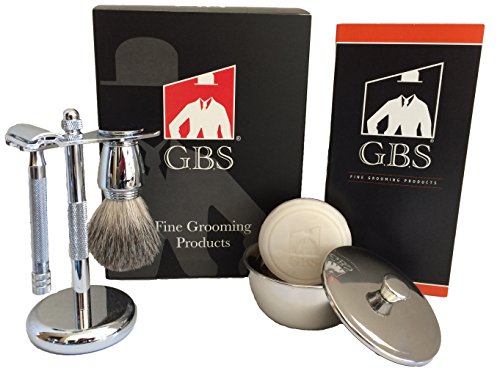0685256261308 - SHAVING GIFT SET WITH MERKUR SAFETY RAZOR, CHROME BOWL WITH LID, GBS SOAP, GBS BADGER BRUSH, STAND AND SAFETY RAZOR