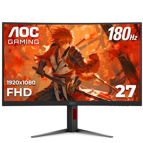 0685417735884 - AOC C27G4H 27 CURVED GAMING MONITOR, FHD 1080P, 180HZ, AMD FREESYNC, 3-YEAR ZERO DEAD PIXEL GUARANTEE, BLACK, XBOX PS5 SWITCH COMPATIBLE
