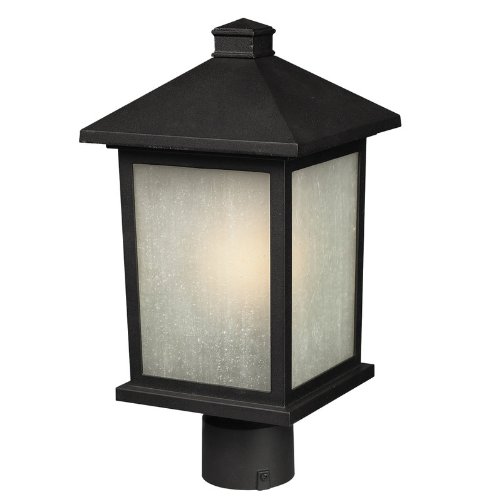 0685659011135 - Z-LITE 507PHM-BK HOLBROOK OUTDOOR POST LIGHT, METAL FRAME, BLACK FINISH AND WHITE SEEDY SHADE OF GLASS MATERIAL